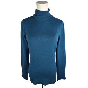 White House Black Market Blue Turtleneck Sweater XS Long Sleeve Button Cozy